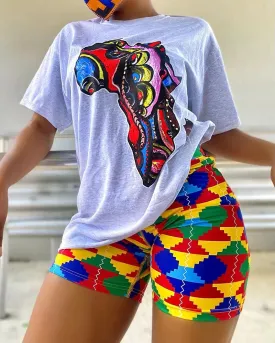2PC Print Shorts Suits Women Vintage Short Sleeve Shirt And Short Pants Suit Set Casual Outfit