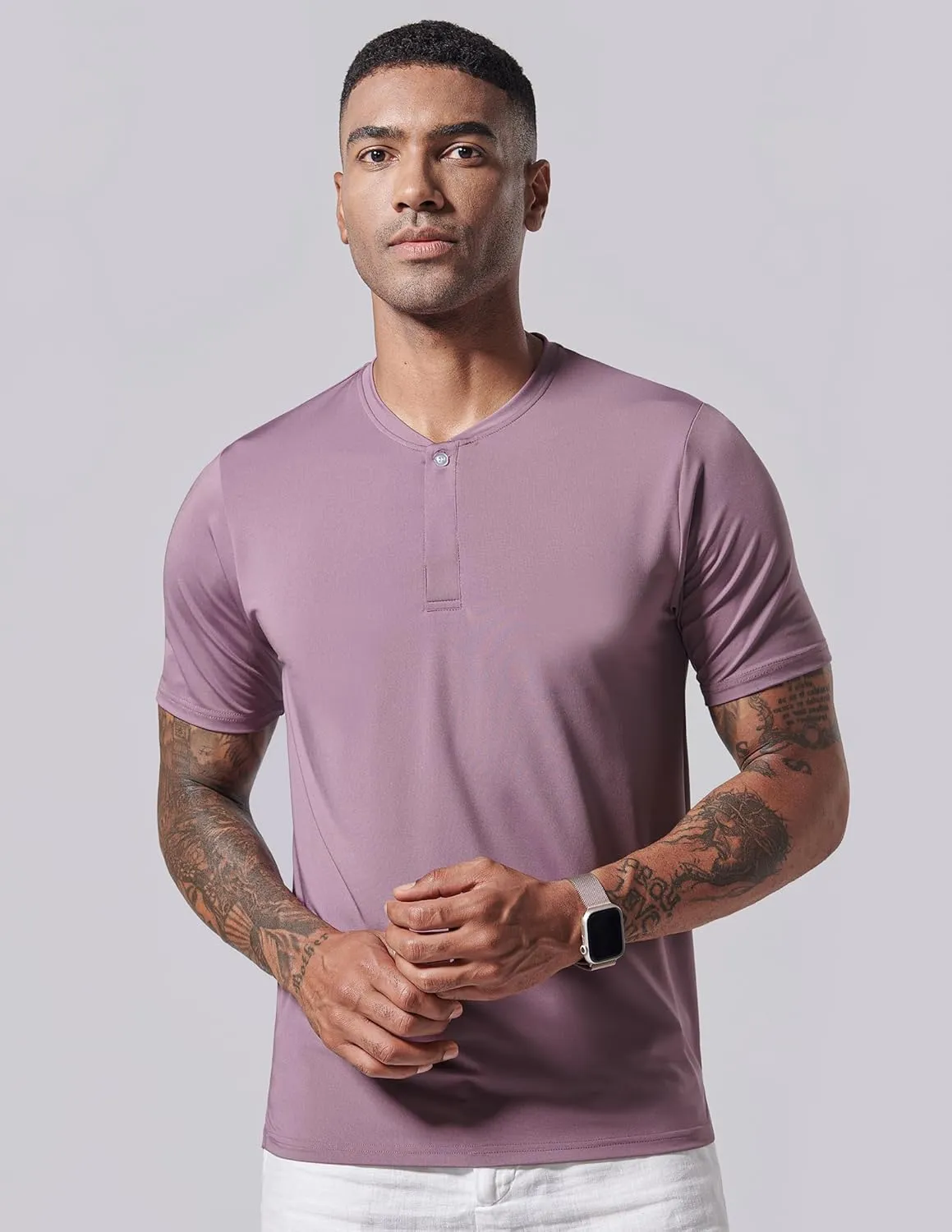 3 Pack: Mens Polo Shirts, Business Casual Golf Henley Work Shirts for Men, Collarless Short Sleeve Stylish Athletic Tshirts