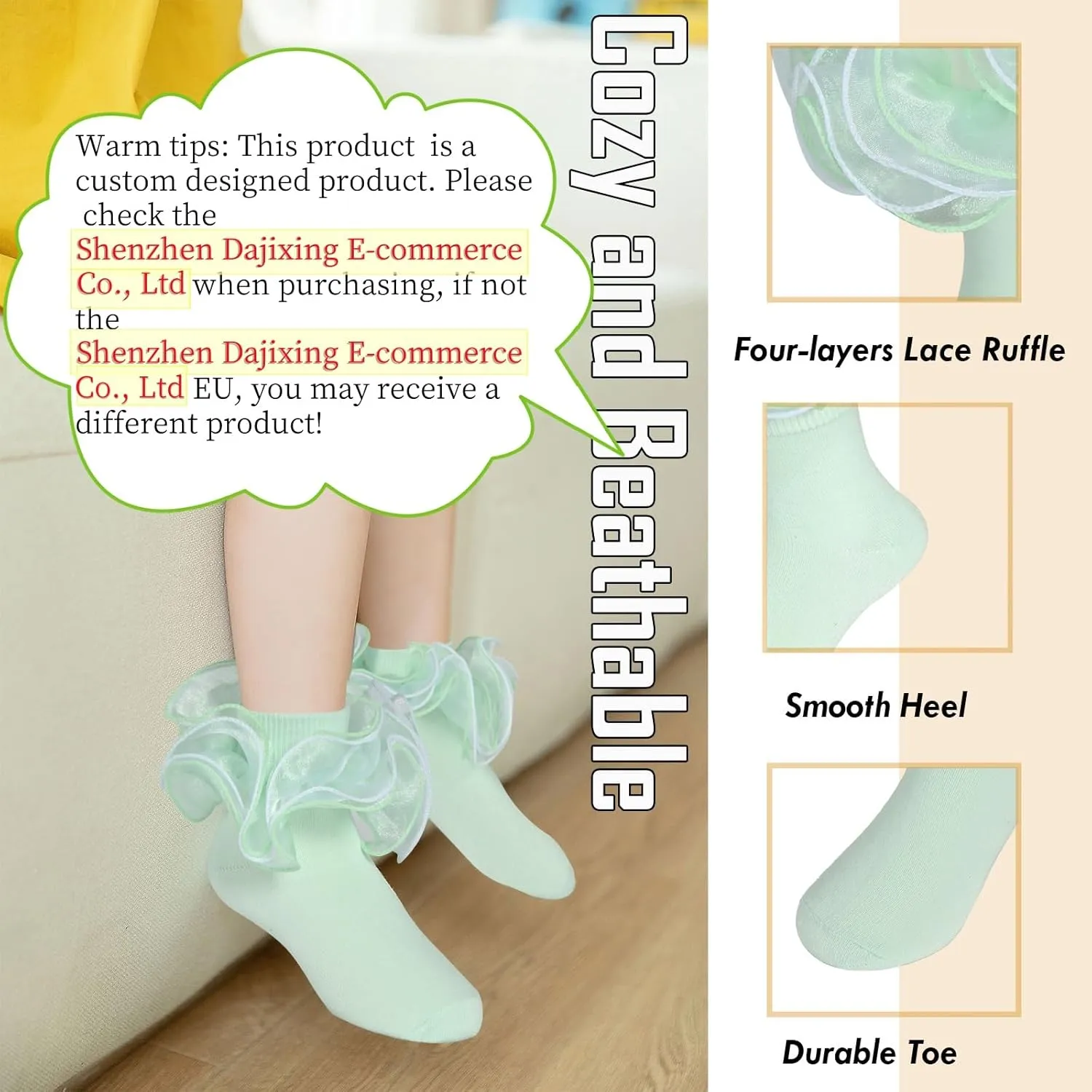 3 Pairs Baby Girl Double Lace Turn Cuff Cotton Girls Ruffle Socks Frilly Dress Socks for Toddlers and Kids