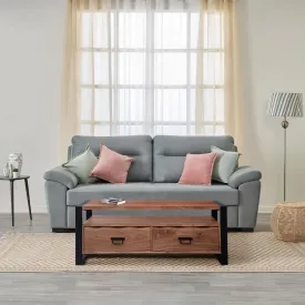 47 Inch Handcrafted Coffee Table with Live Edge Detailing, 2 Drawers, Open Center Compartment, Black Iron Frame, Brown Acacia Wood By The Urban Port
