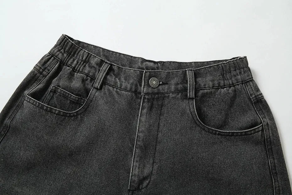 'Aim' Retro Wash Gray Denim Jeans with Custom Patching