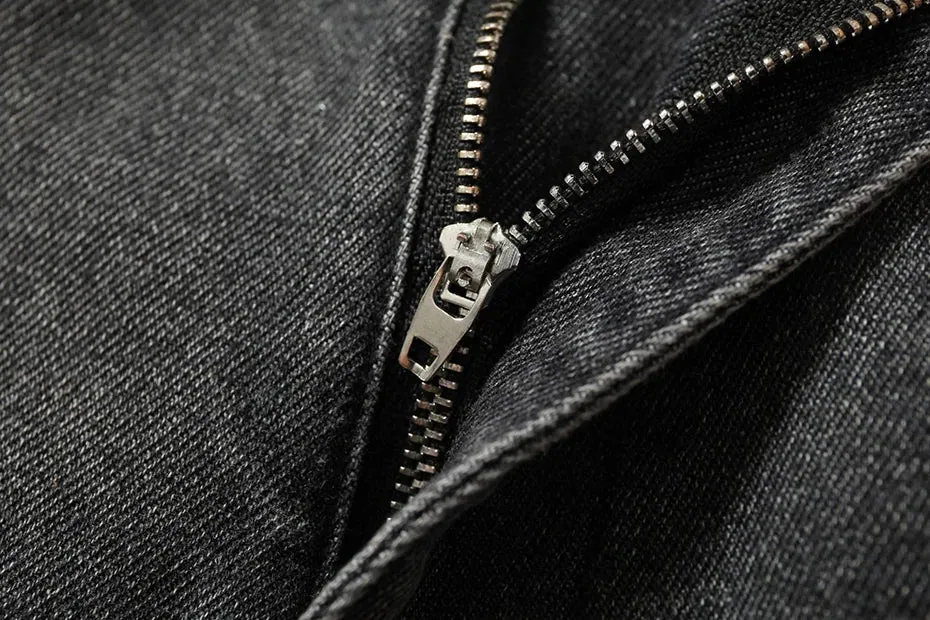 'Aim' Retro Wash Gray Denim Jeans with Custom Patching
