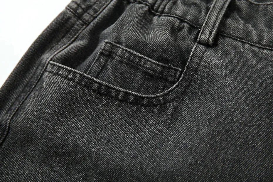 'Aim' Retro Wash Gray Denim Jeans with Custom Patching
