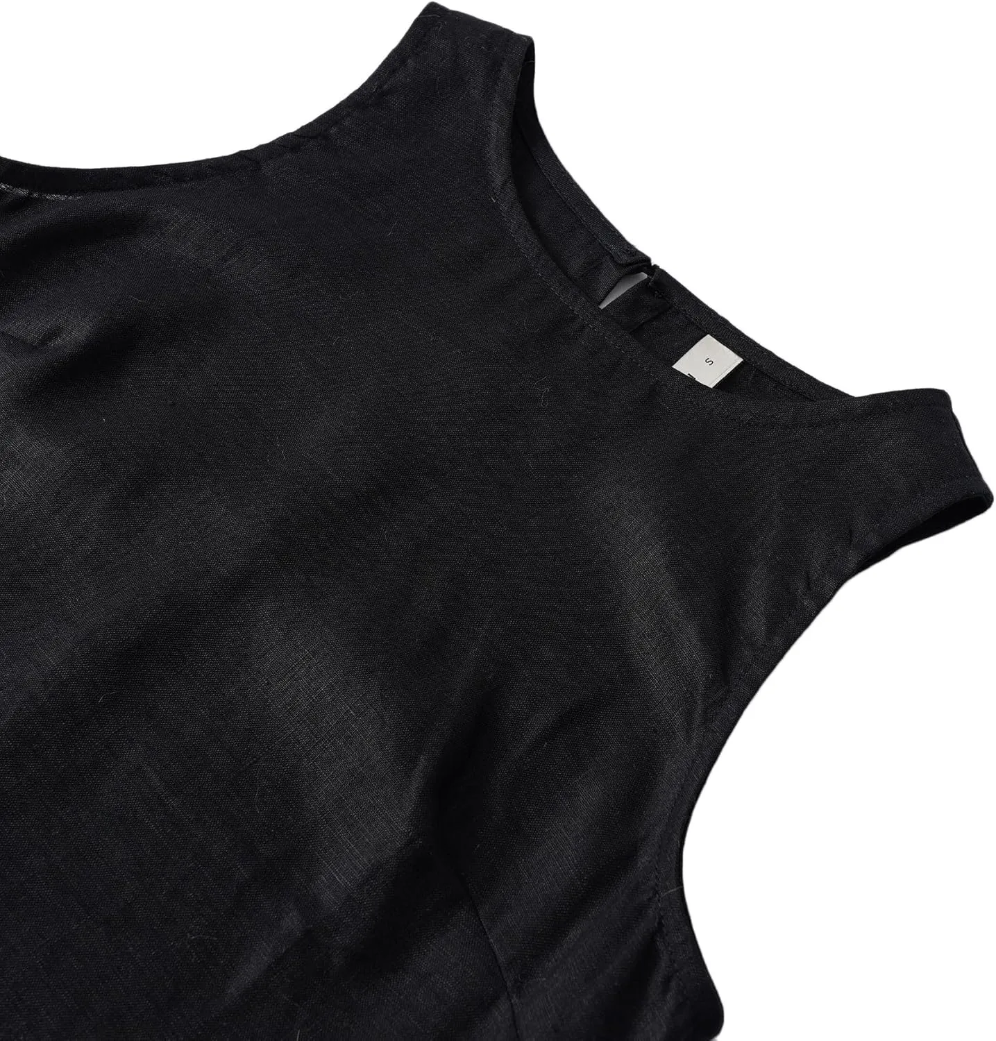 Amazhiyu Women's 100% Linen Summer Casual Sleeveless Crewneck Tank Mini Dresses