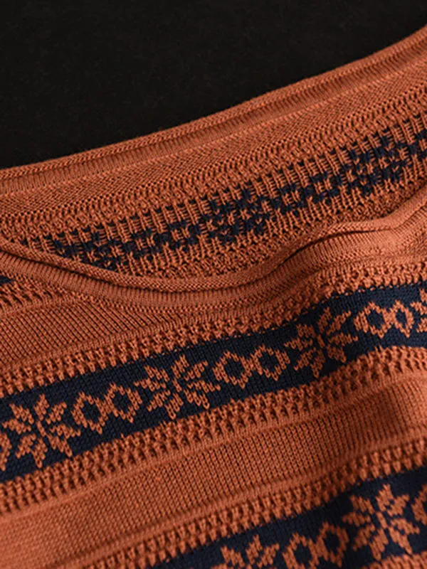 Artistic Retro Loose Long Sleeves Jacquard Round-Neck Sweater Tops