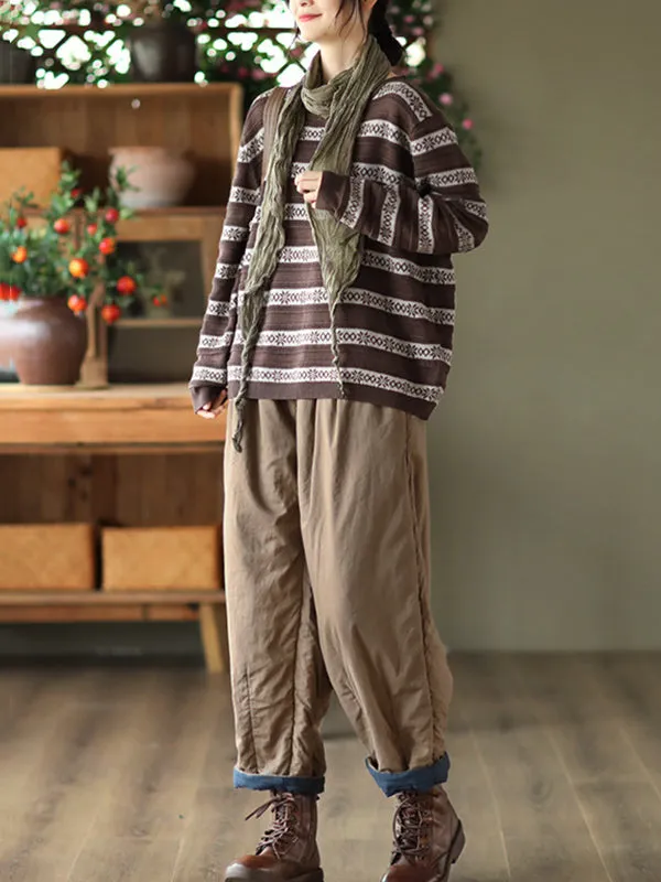 Artistic Retro Loose Long Sleeves Jacquard Round-Neck Sweater Tops