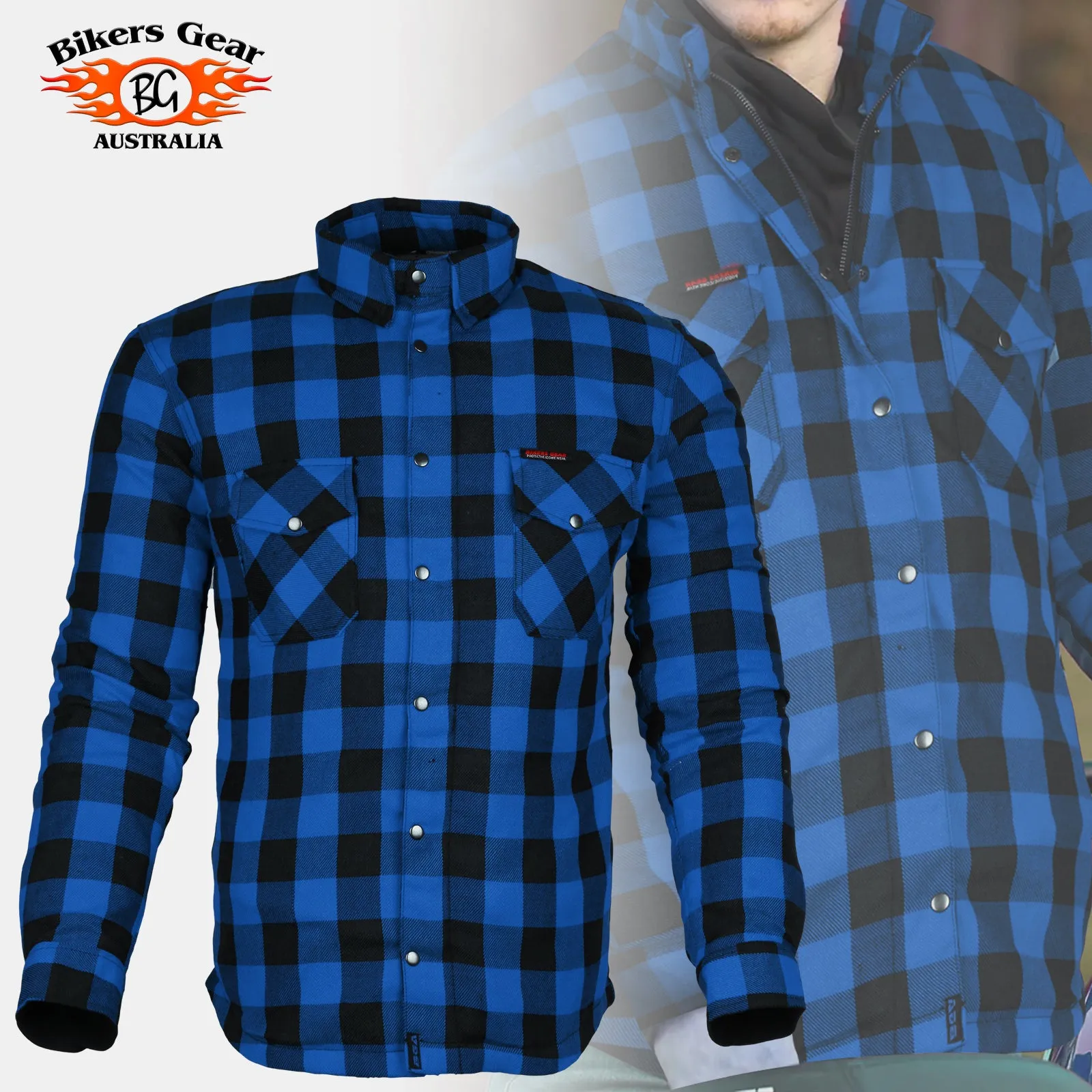 BGA Exo Protective Motorcycle Flannel Shirts Blue/Black