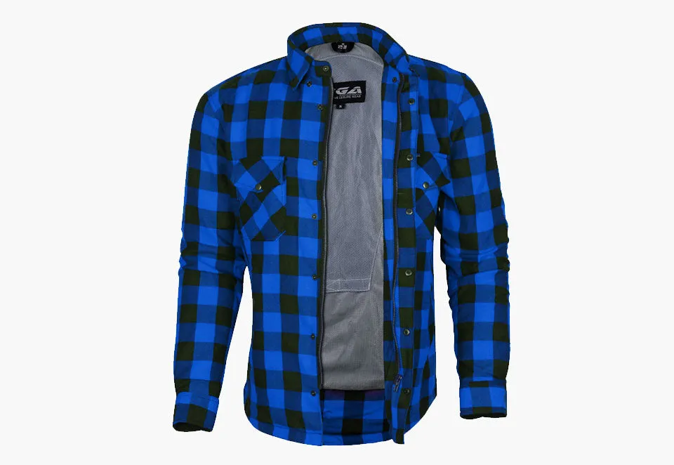 BGA Exo Protective Motorcycle Flannel Shirts Blue/Black