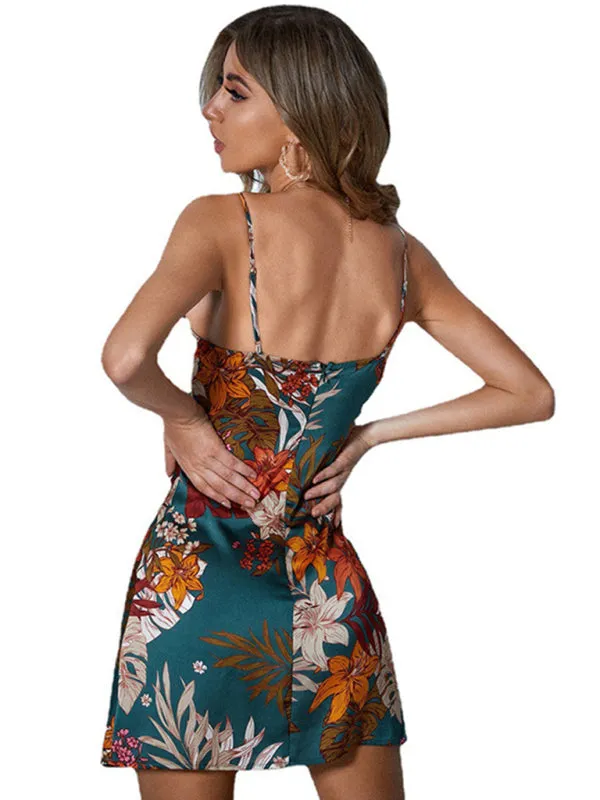 Blue Zone Planet |  Lila's Satin Retro Printed Slim Camisole Bodycon Mini Dress