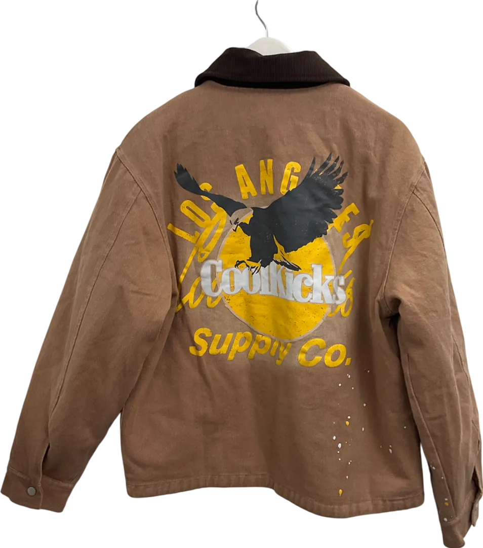 boohooMan Brown Coolkicks Graphic Twill Worker Jacket UK M