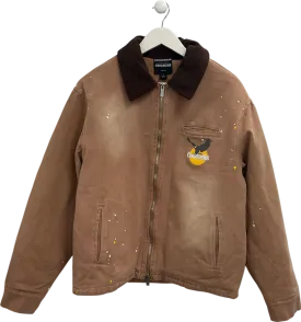 boohooMan Brown Coolkicks Graphic Twill Worker Jacket UK M