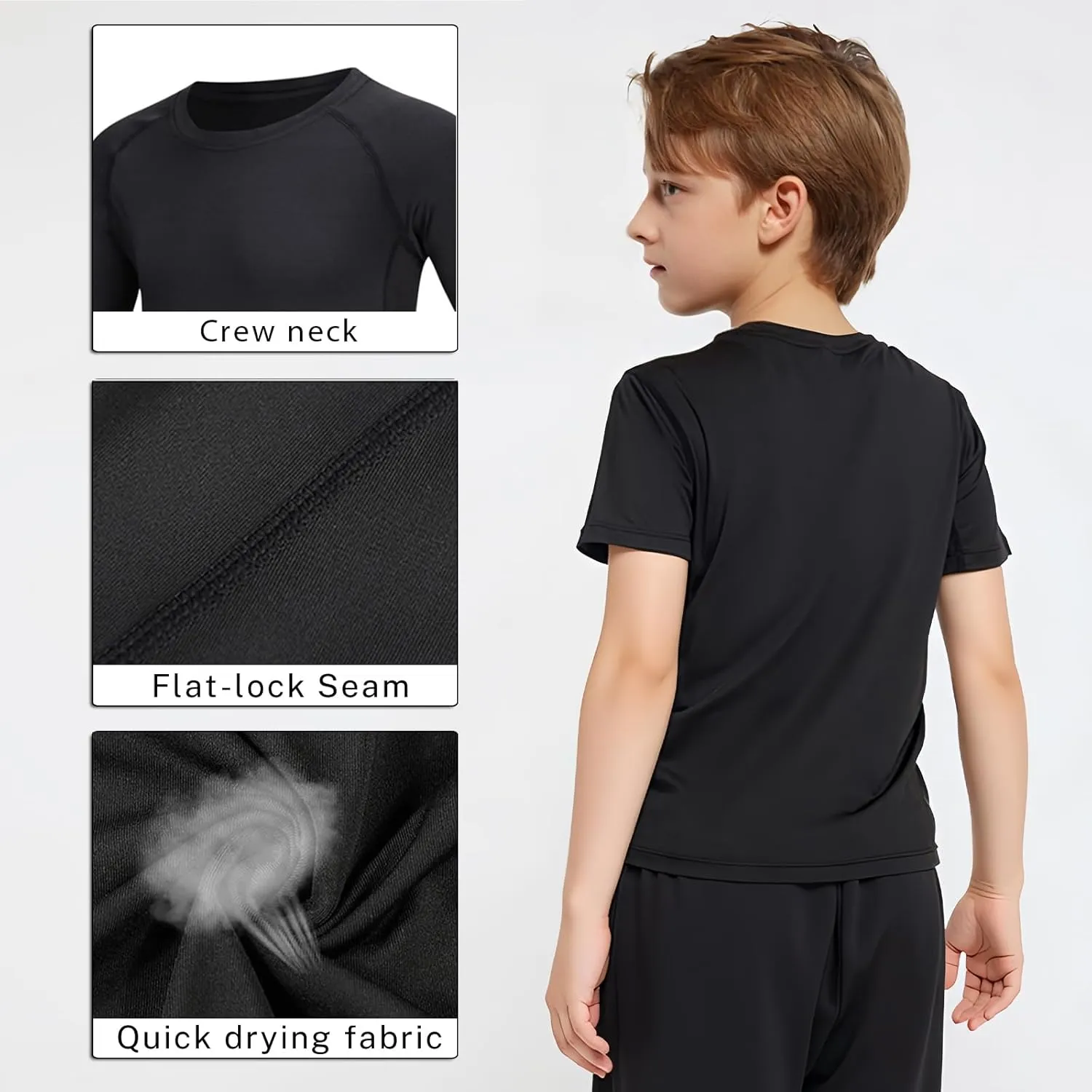 Boys Compression Shirt Short Sleeve Youth Athletic Undershirt Kids Quick Dry Athletic Base Layer T-Shirt for Sports