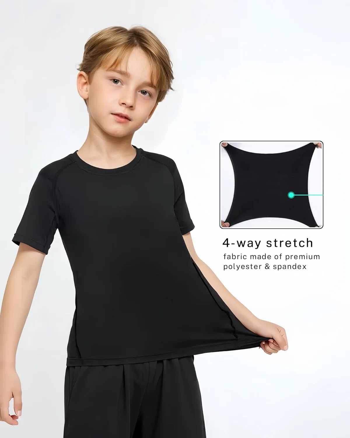 Boys Compression Shirt Short Sleeve Youth Athletic Undershirt Kids Quick Dry Athletic Base Layer T-Shirt for Sports