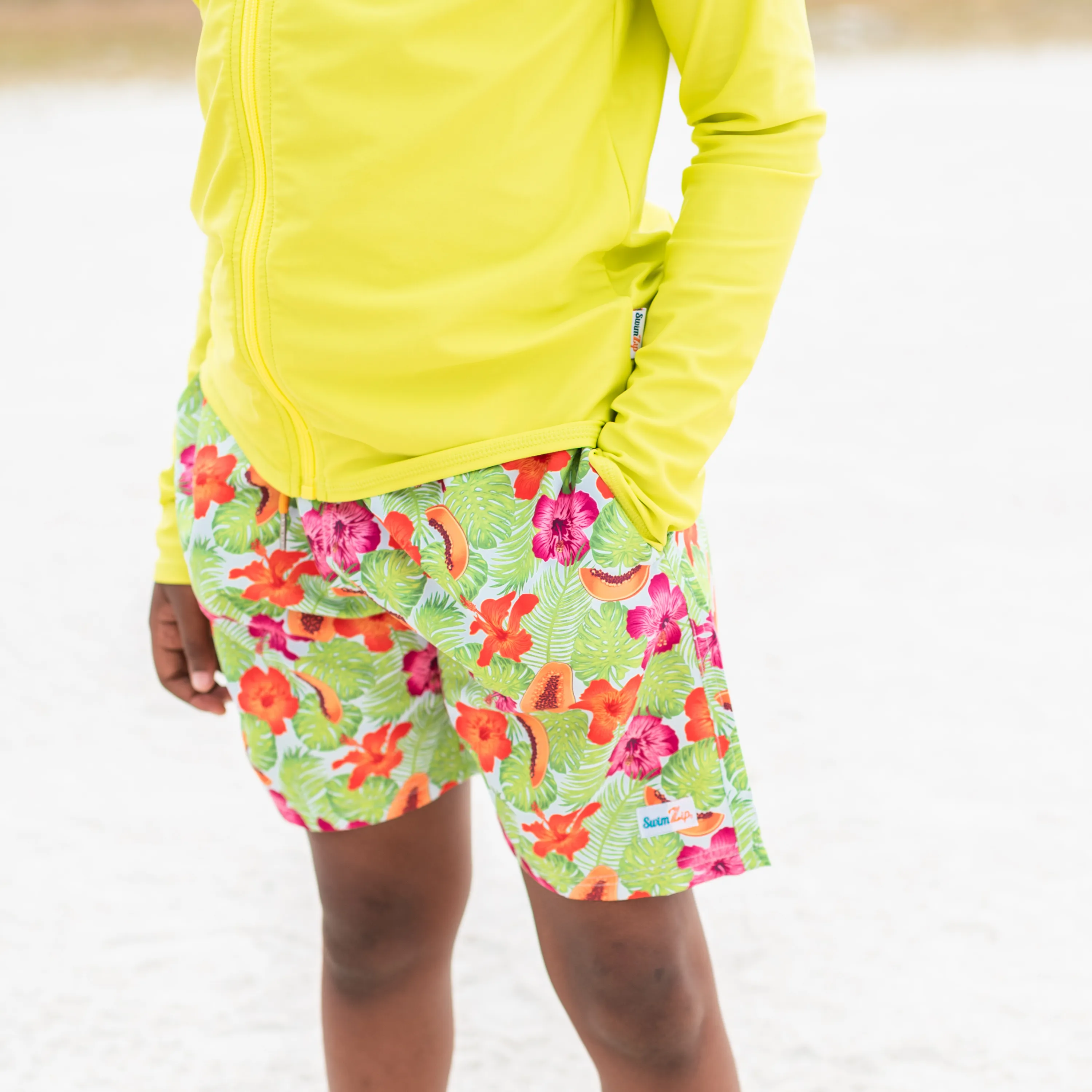 Boys Swim Trunks Boxer Brief Liner (sizes 6-14) | "Hibiscus"