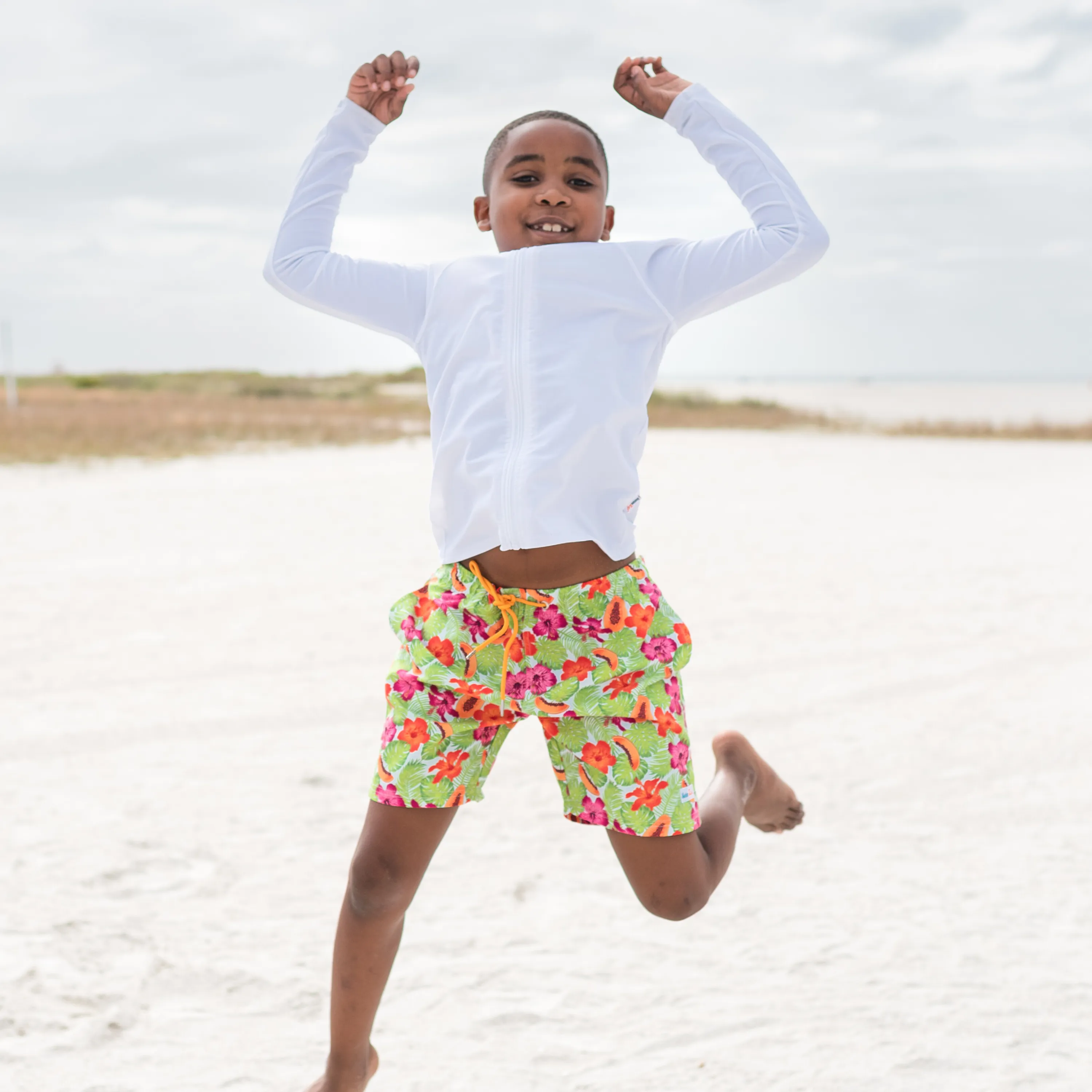 Boys Swim Trunks Boxer Brief Liner (sizes 6-14) | "Hibiscus"