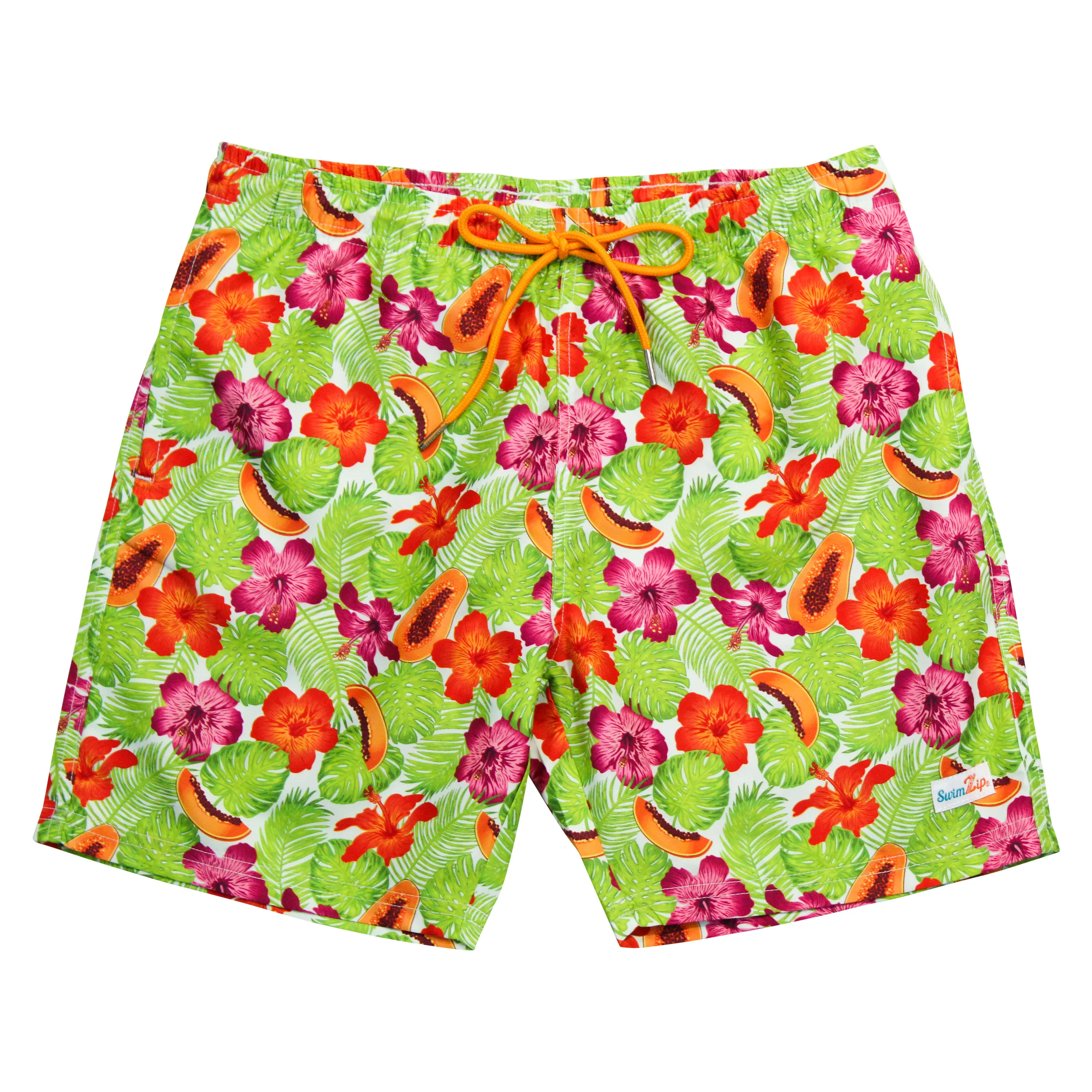 Boys Swim Trunks Boxer Brief Liner (sizes 6-14) | "Hibiscus"