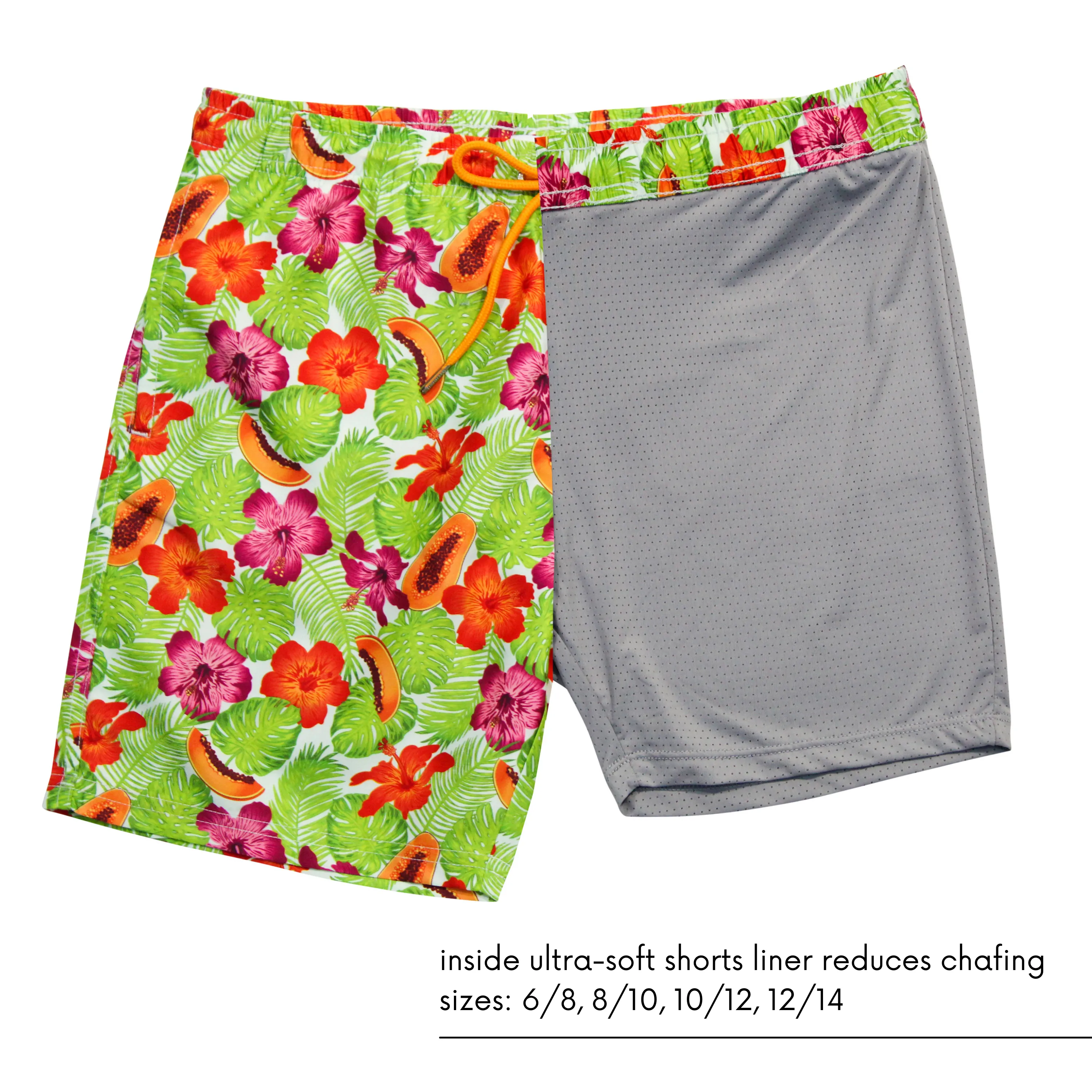 Boys Swim Trunks Boxer Brief Liner (sizes 6-14) | "Hibiscus"