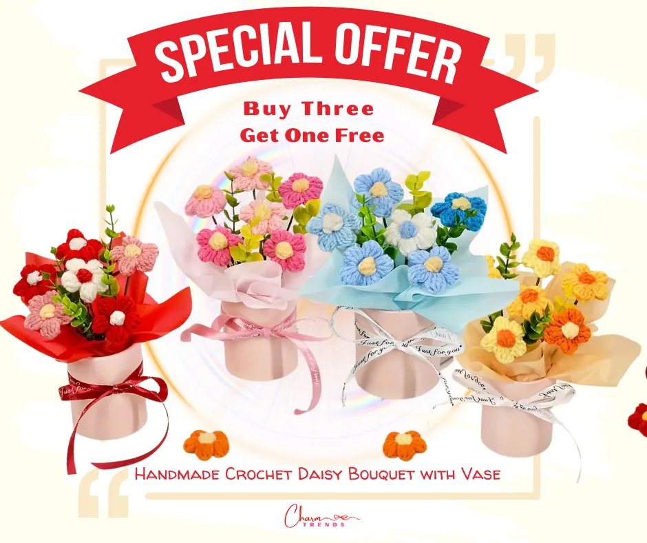 Charming Handmade Crochet Daisy Bouquet with Vase|Valentine'sDay💖