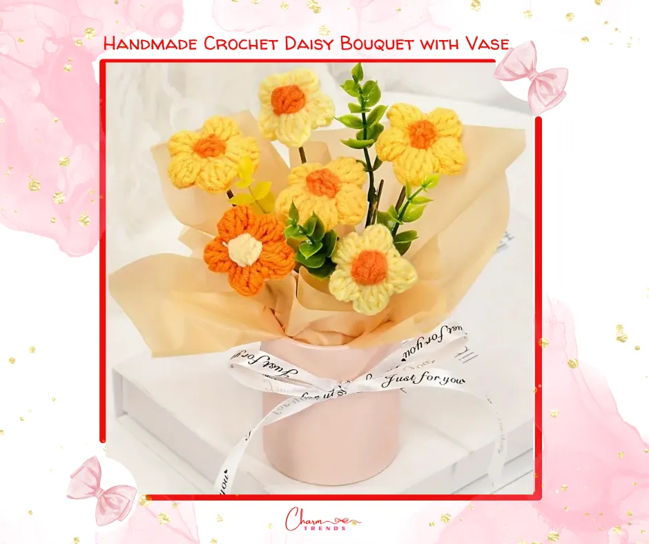 Charming Handmade Crochet Daisy Bouquet with Vase|Valentine'sDay💖