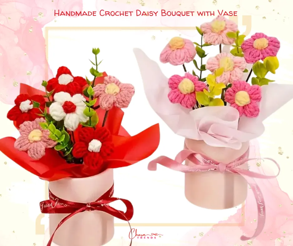 Charming Handmade Crochet Daisy Bouquet with Vase|Valentine'sDay💖