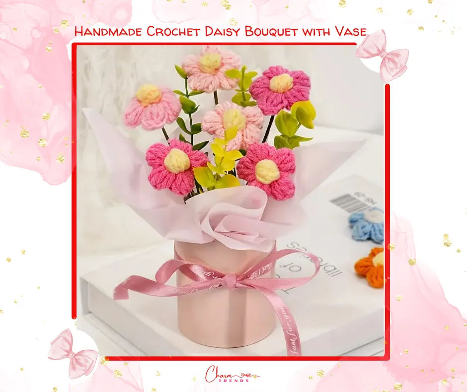 Charming Handmade Crochet Daisy Bouquet with Vase|Valentine'sDay💖