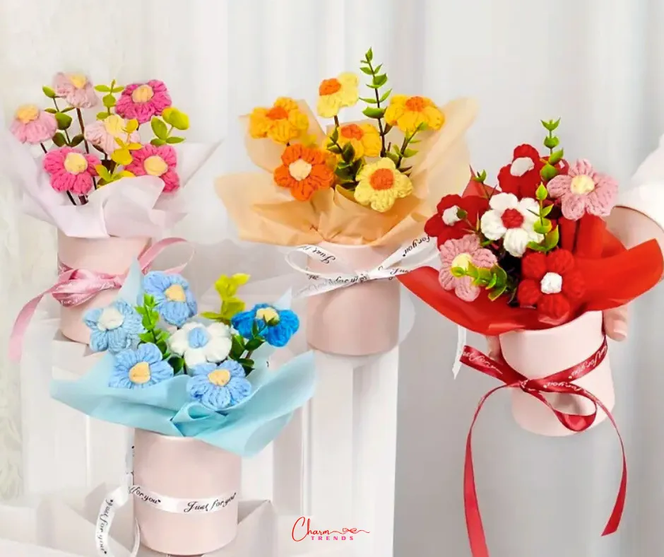 Charming Handmade Crochet Daisy Bouquet with Vase|Valentine'sDay💖