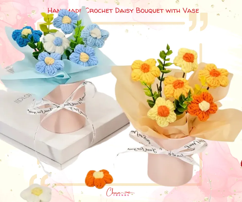 Charming Handmade Crochet Daisy Bouquet with Vase|Valentine'sDay💖