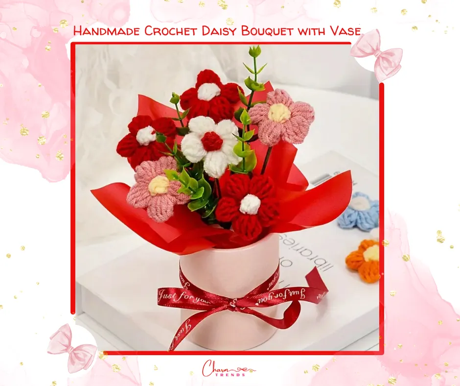 Charming Handmade Crochet Daisy Bouquet with Vase|Valentine'sDay💖