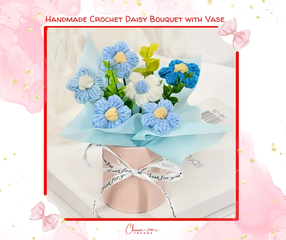 Charming Handmade Crochet Daisy Bouquet with Vase|Valentine'sDay💖