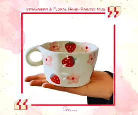 Charming Strawberry & Floral Hand-Painted Ceramic Mug