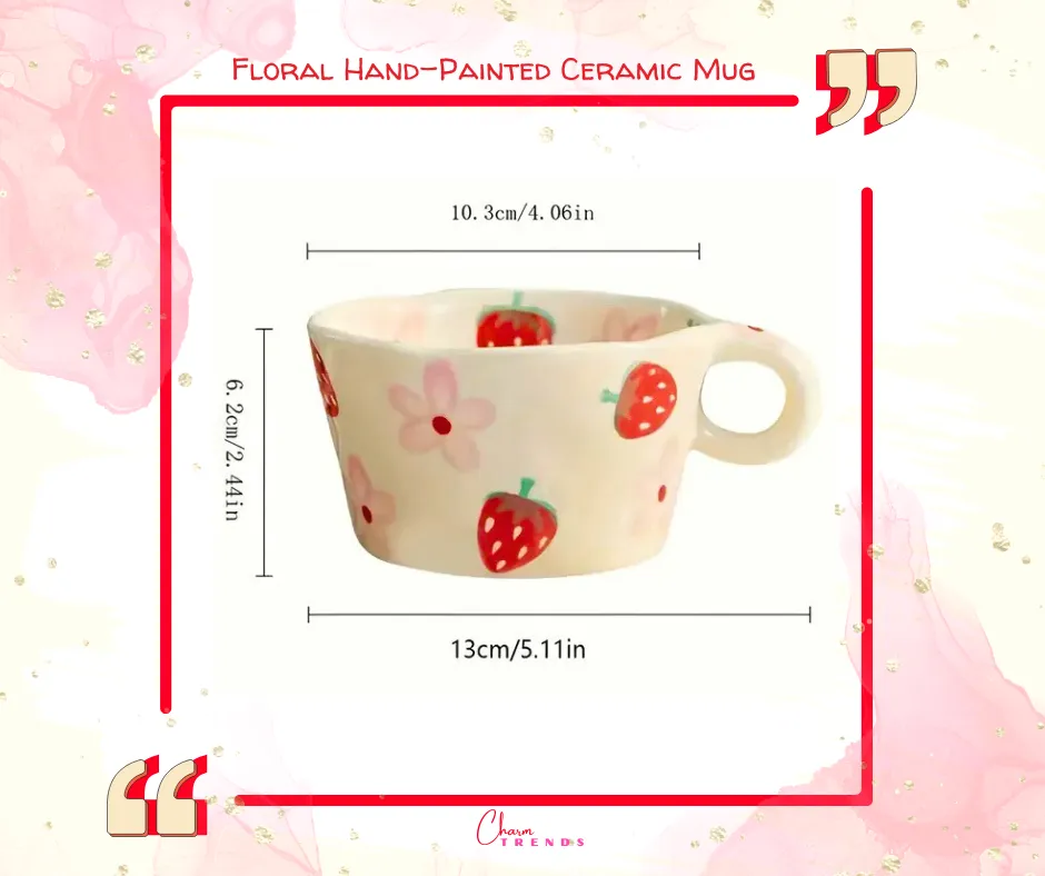 Charming Strawberry & Floral Hand-Painted Ceramic Mug