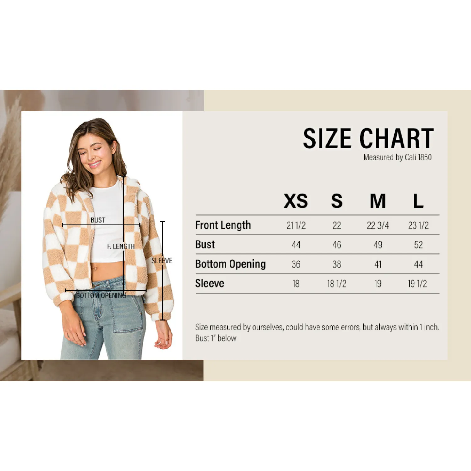 Checkerboard Sherpa Hooded Jacket - Sand