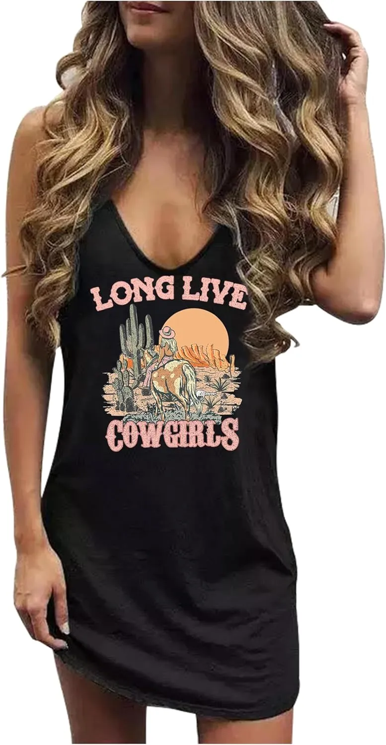 CHUNTIANRAN Mini Dress for Women Summer Beach Vacation T Shirts Sundress Sexy V Neck Sleeveless Tanks Dresses