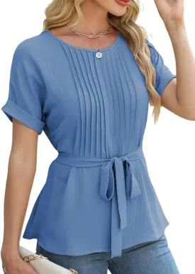 CiCiBird Women Dressy Casual Blouses Summer Peplum Tops Work Pleated Blouse