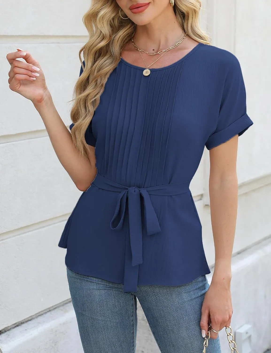 CiCiBird Women Dressy Casual Blouses Summer Peplum Tops Work Pleated Blouse