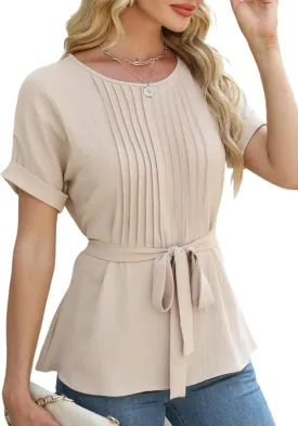 CiCiBird Women Dressy Casual Blouses Summer Peplum Tops Work Pleated Blouse