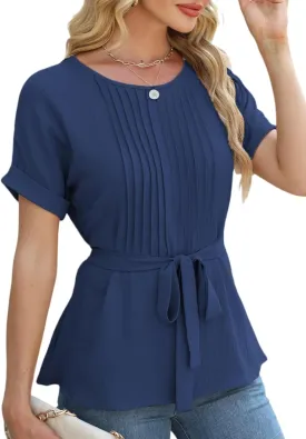 CiCiBird Women Dressy Casual Blouses Summer Peplum Tops Work Pleated Blouse