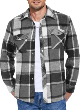 COOFANDY Mens Flannel Shirt Jacket Casual Button Down Plaid Shirt Jackets Warm Lined Sherpa Shacket with Pockets