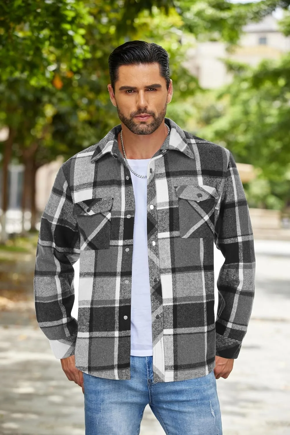 COOFANDY Mens Flannel Shirt Jacket Casual Button Down Plaid Shirt Jackets Warm Lined Sherpa Shacket with Pockets