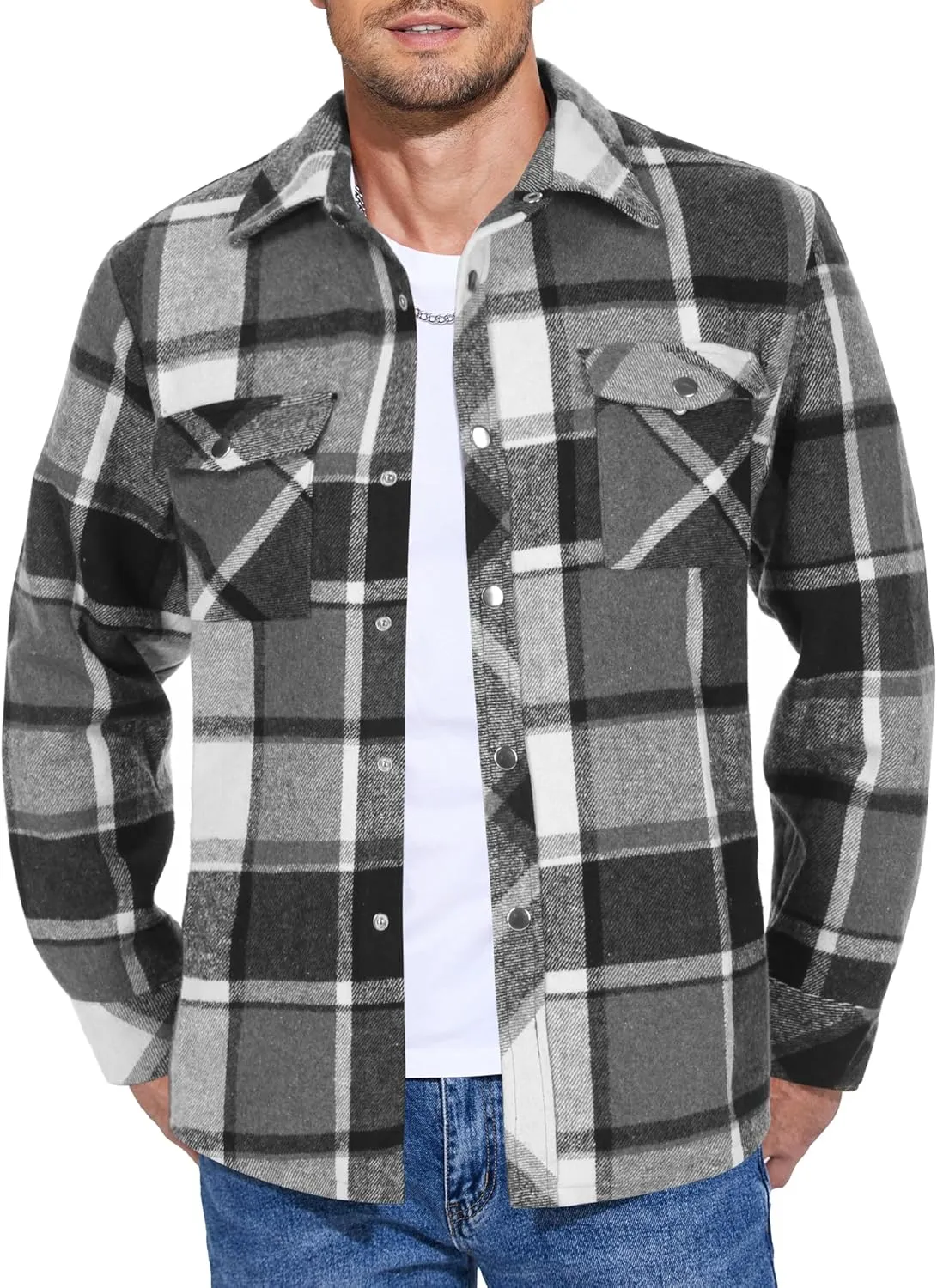 COOFANDY Mens Flannel Shirt Jacket Casual Button Down Plaid Shirt Jackets Warm Lined Sherpa Shacket with Pockets