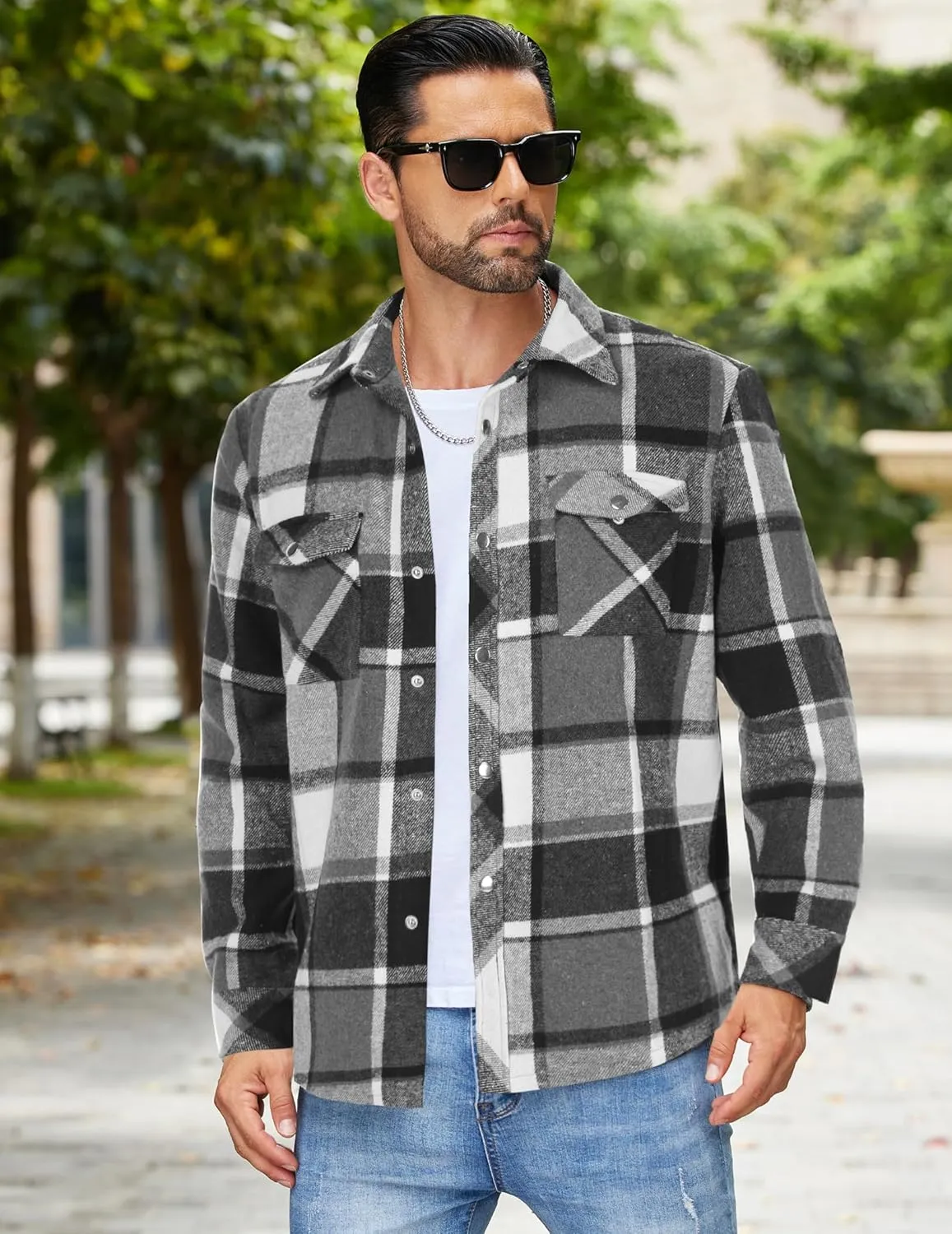 COOFANDY Mens Flannel Shirt Jacket Casual Button Down Plaid Shirt Jackets Warm Lined Sherpa Shacket with Pockets