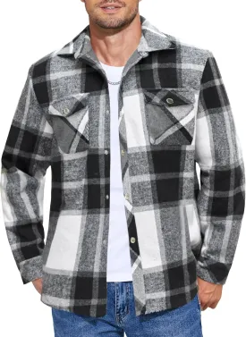 COOFANDY Mens Flannel Shirt Jacket Casual Button Down Plaid Shirt Jackets Warm Lined Sherpa Shacket with Pockets