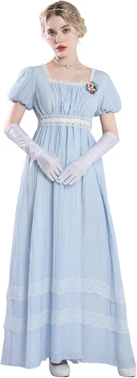 CR ROLECOS Regency Dresses for Women Puff Sleeves Empire Waist Regency Dress Victorian Tea Party Gown