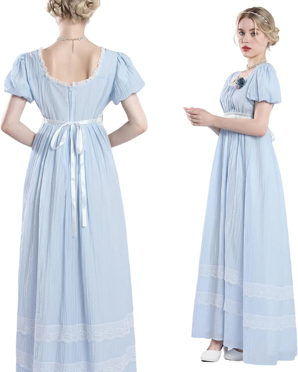 CR ROLECOS Regency Dresses for Women Puff Sleeves Empire Waist Regency Dress Victorian Tea Party Gown