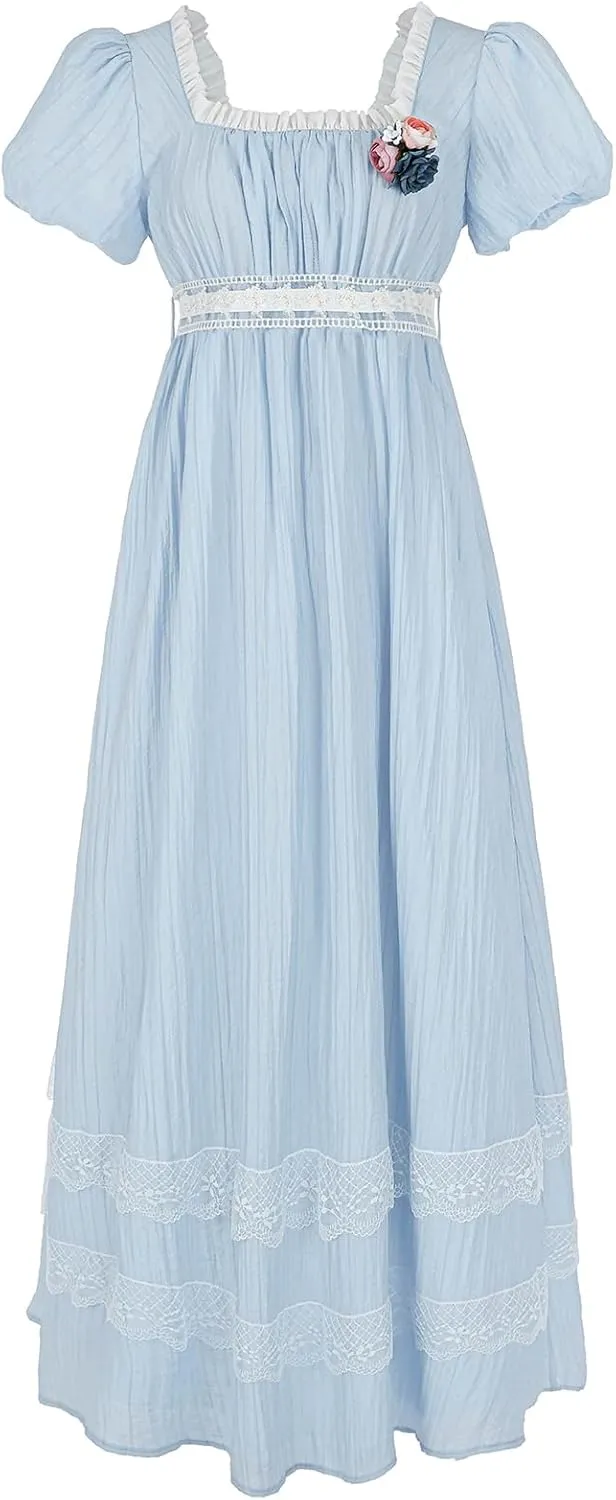 CR ROLECOS Regency Dresses for Women Puff Sleeves Empire Waist Regency Dress Victorian Tea Party Gown