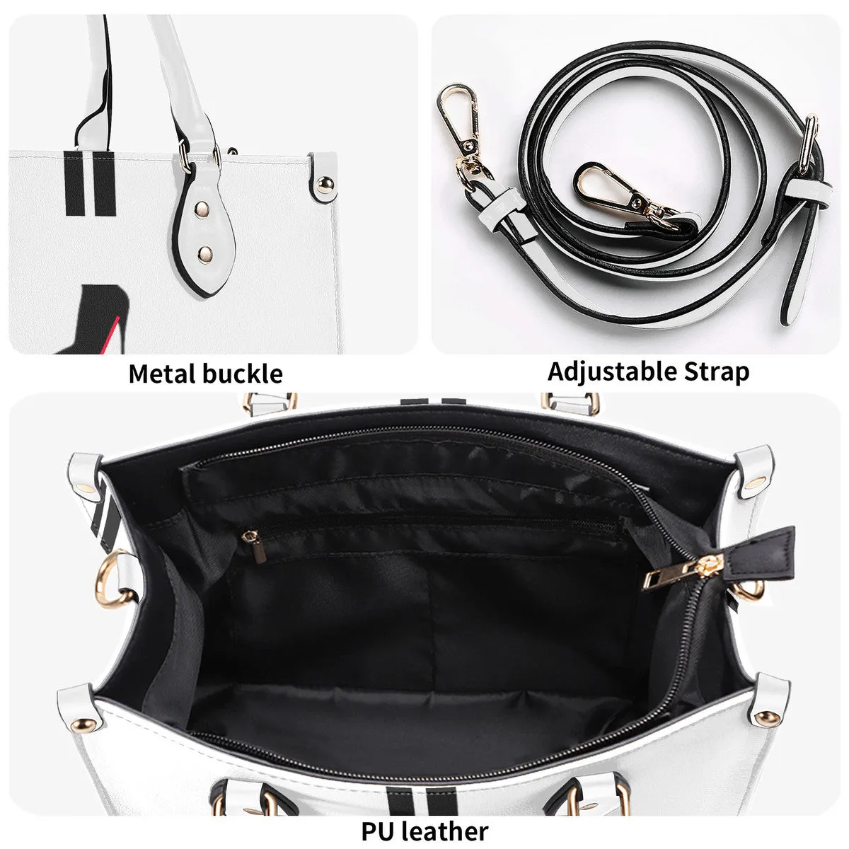 DCYG Black Red Bottoms & White Multiple Sizes Upgraded Luxury Women PU Leather Handbag