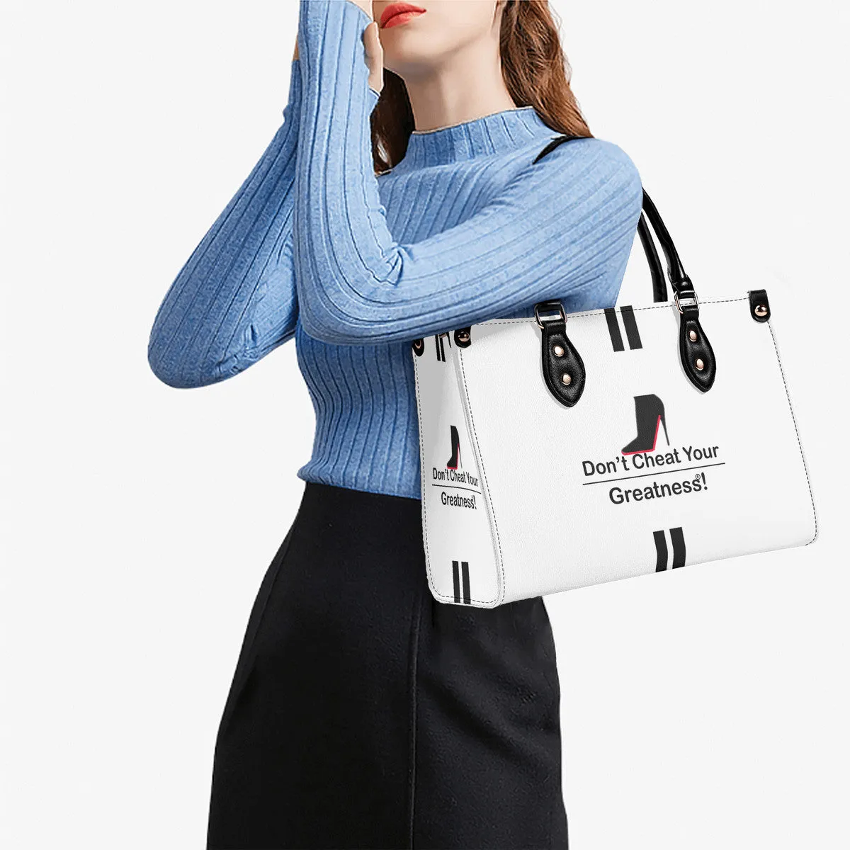 DCYG Black Red Bottoms & White Multiple Sizes Upgraded Luxury Women PU Leather Handbag