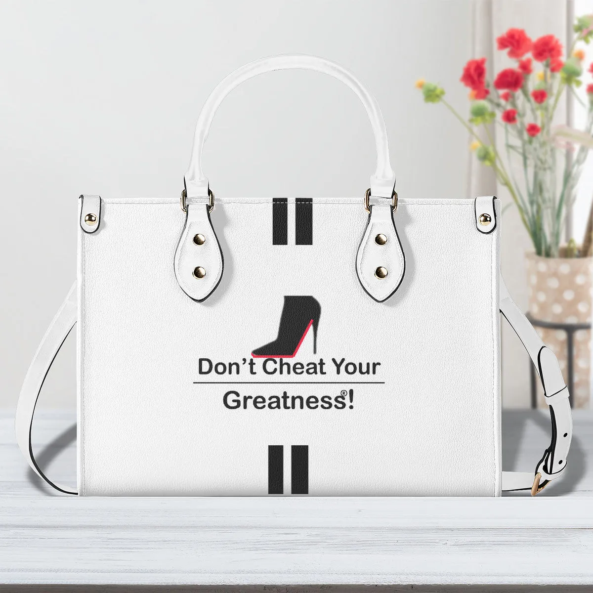 DCYG Black Red Bottoms & White Multiple Sizes Upgraded Luxury Women PU Leather Handbag
