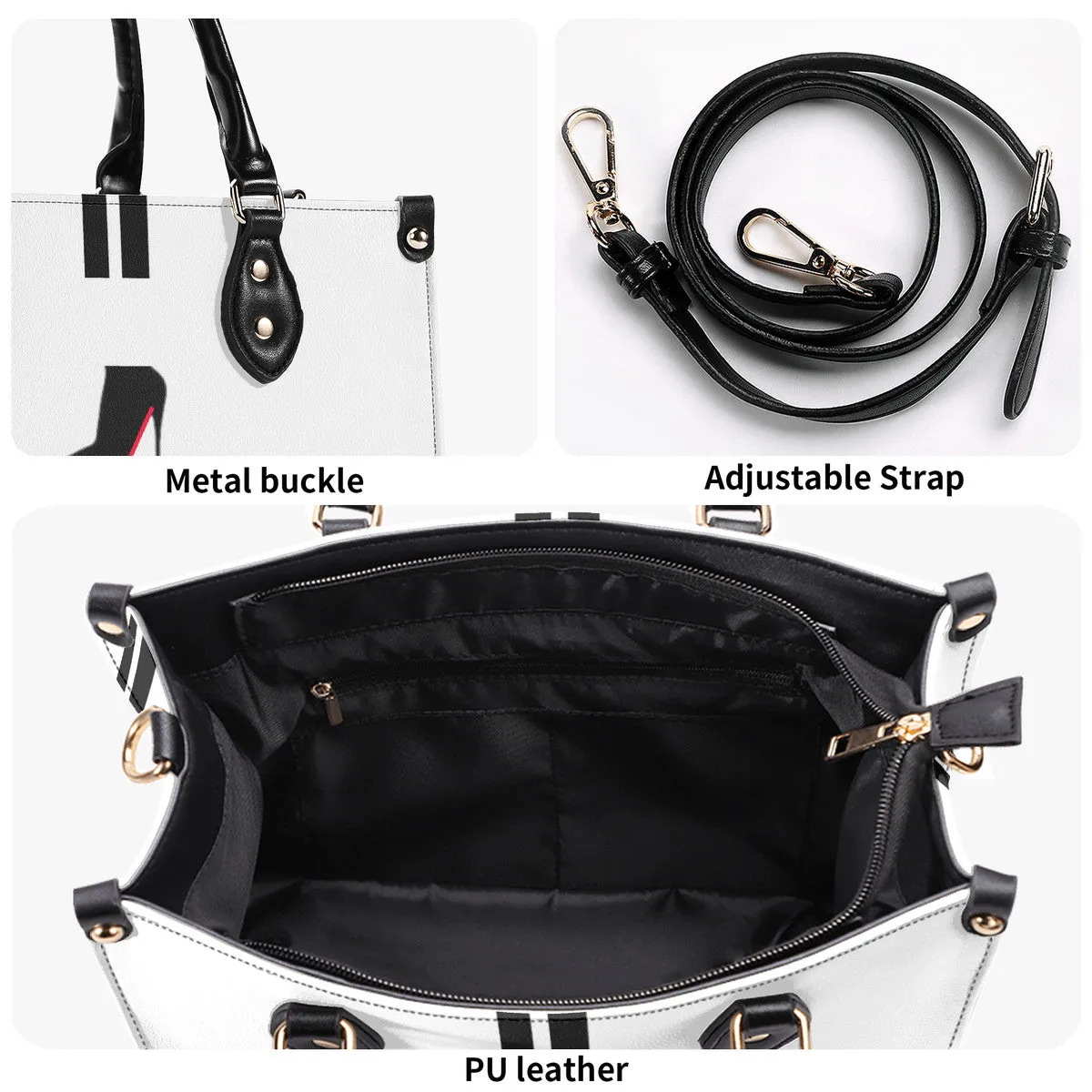 DCYG Black Red Bottoms & White Multiple Sizes Upgraded Luxury Women PU Leather Handbag