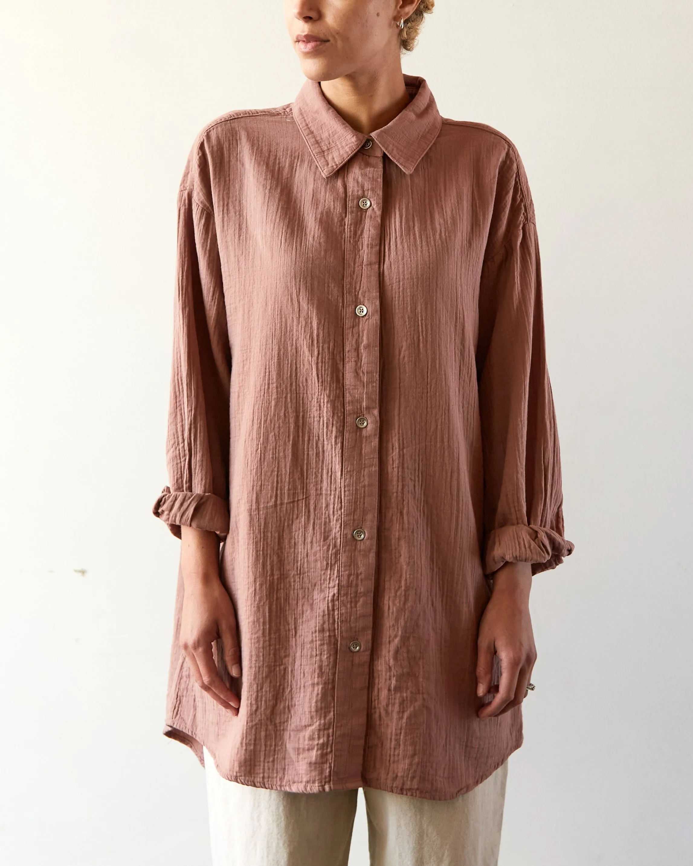 Delphine Oversized Overlay Shirt, Baked Coral